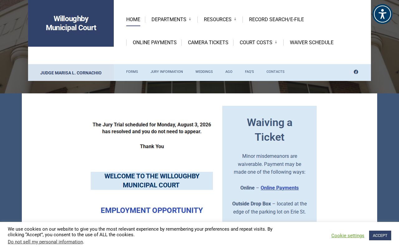 Willoughby residents directory Municipal Court case search