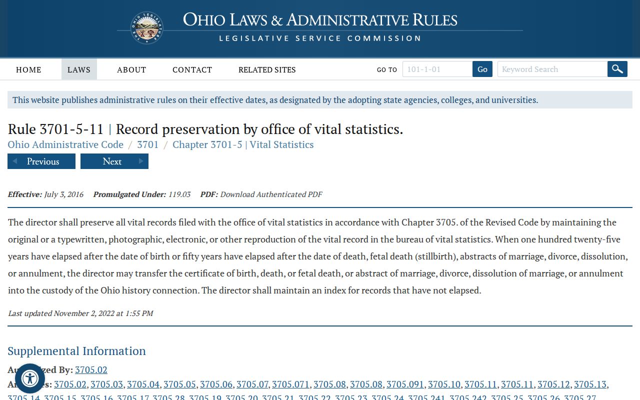 Willoughby previous residents Ohio vital records archival rule