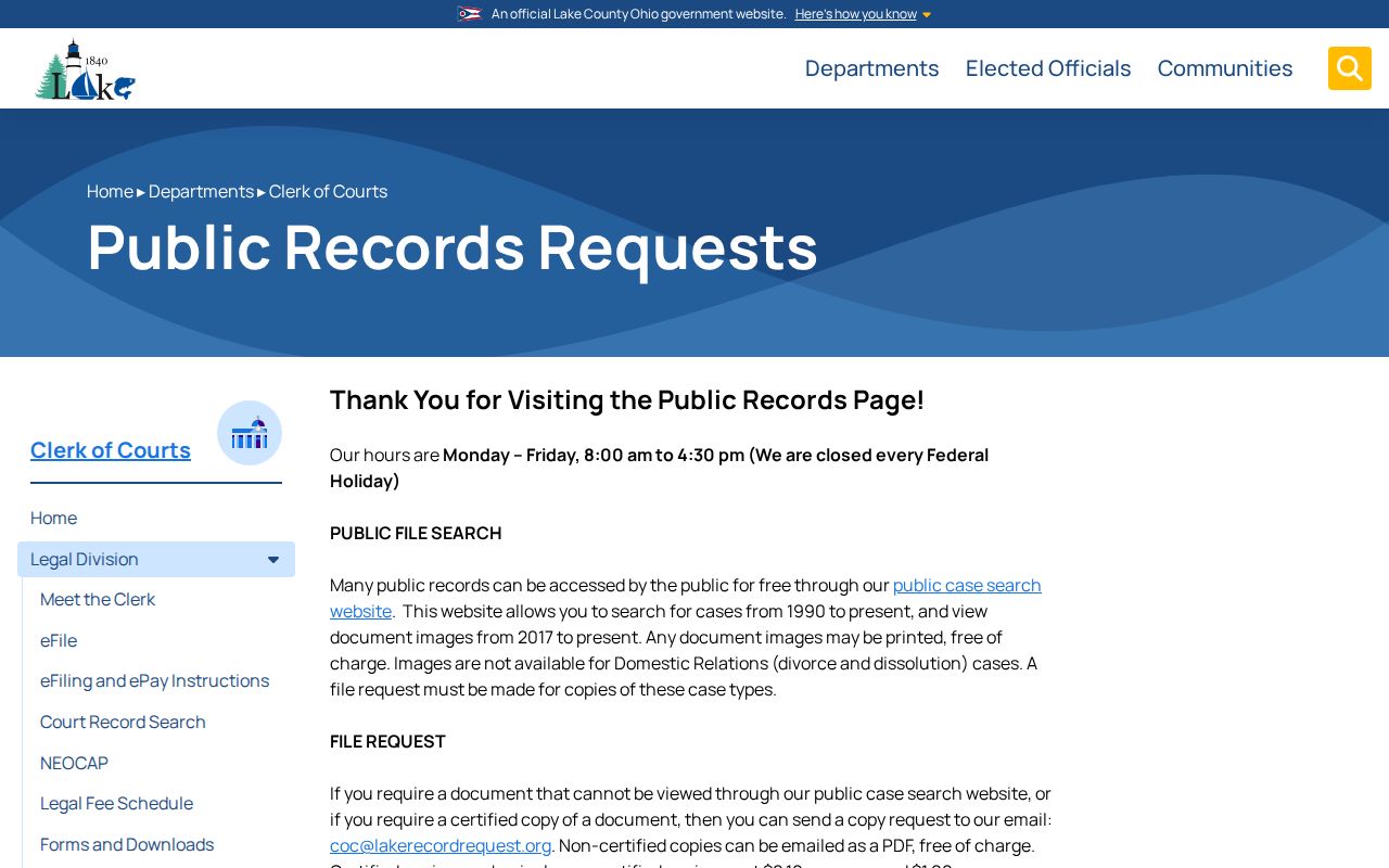 Willoughby resident lookup view of Lake County Clerk public-record request guidance