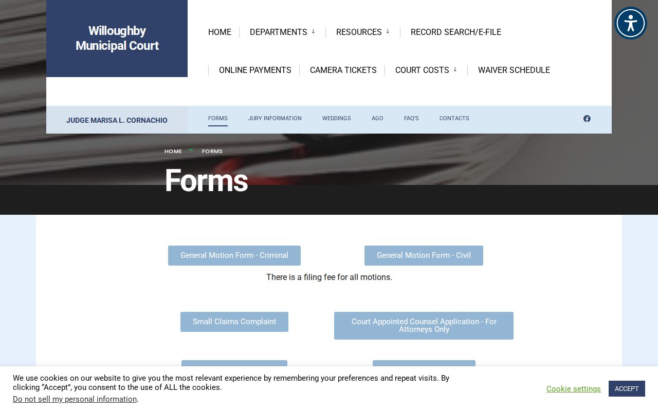 Willoughby resident lookup source for Municipal Court forms and record search