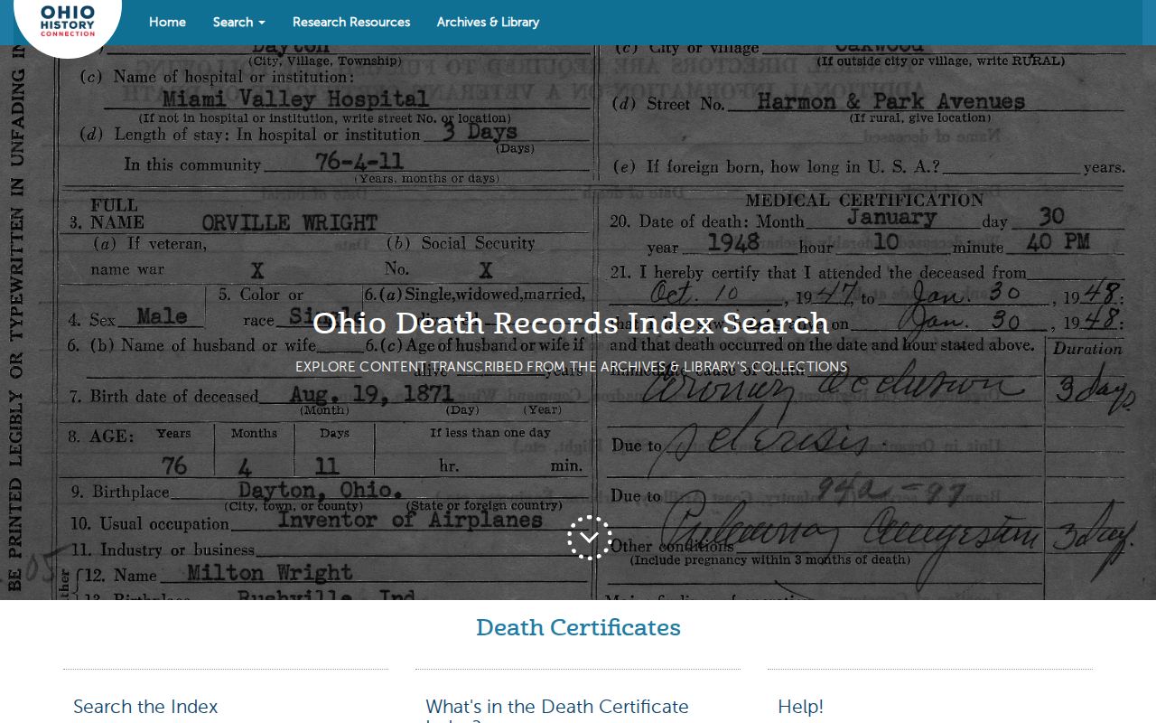 Willoughby resident lookup source for the Ohio historical death index